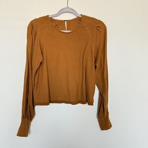 Free People Blouse Womens Medium Long Sleeve Pleated Balloon Cuff Pullover Top